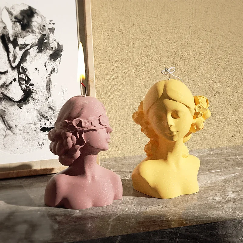 3D Rose Blindfolded Eye Closing Girl Silicone Candle Mold Handmade Candle Making Kit DIY Plaster Resin Soap Production Tool
