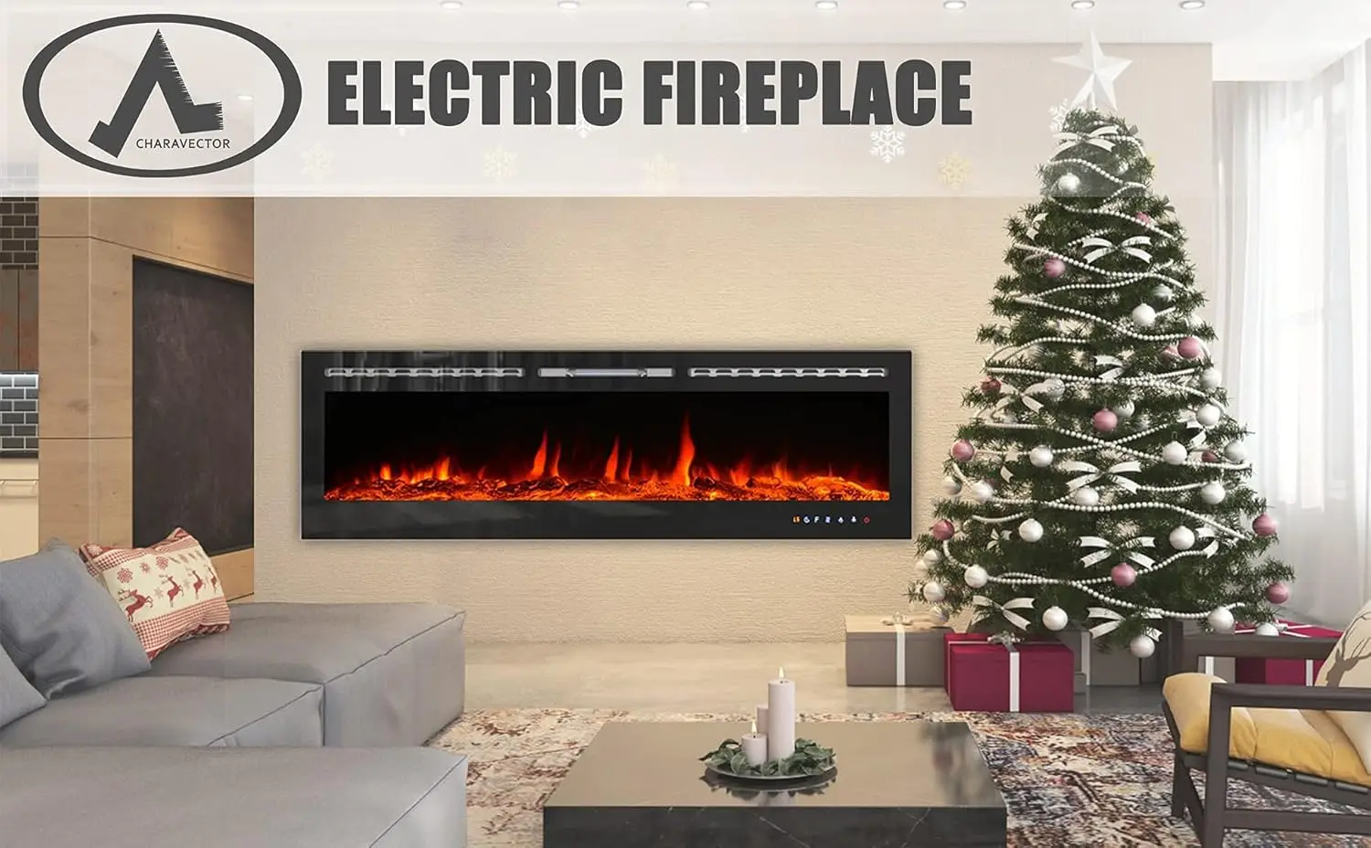 Electric Fireplaces Recessed Wall Mounted Fireplace Insert 70 Inch Wide Heater LED Fire Place Remote Control & Touch Screen