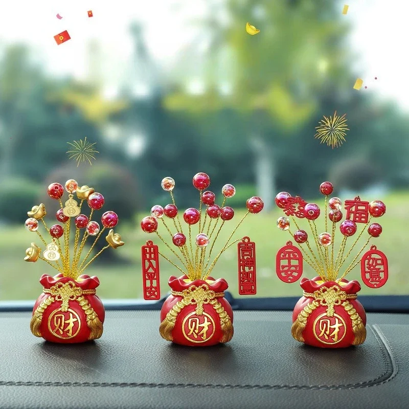 Chinese New Year Money Tree God Feng Shui Fa Cai Lucky Fortune Miniature Spring Festival Home Decorating Desktop Car Ornaments