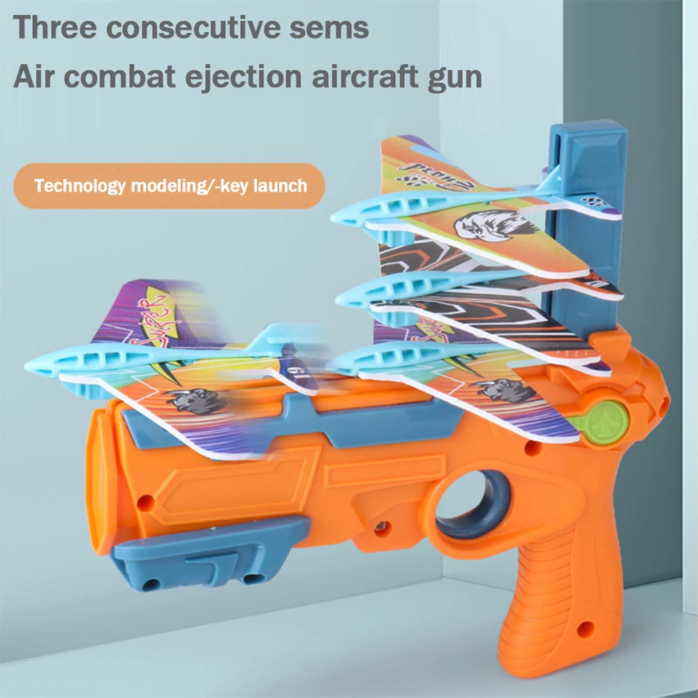 Toy Guns Outdoor Continuous Airplane Launch Gun Flying Foam Airplane Catapult Gun Children Glider Boys' Favorite