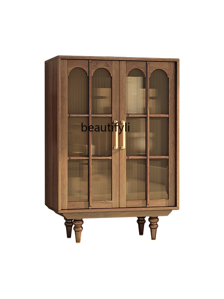 

American-Style Solid Wood Side Cabinet Living Room TV Cabinet Unit Wine Cabinet Height Low Cabinet Wine Cabinet Bookcase