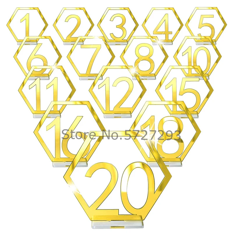 

Silver or Gold Mirror Hexagon Wedding Table Numbers decoration Acrylic Numbers Elegant Table Signs Reception