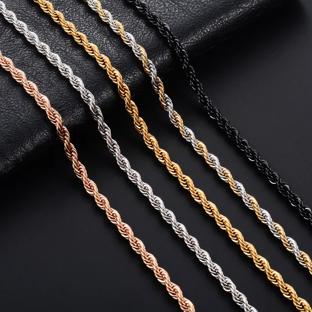 Collier ras du cou en acier inoxydable pour hommes et femmes, ULtorsadée large, accessoires de bijoux en métal, 5 couleurs, 16 à 30 pouces, 2mm, 3mm, 4mm, 5mm, 6mm 1