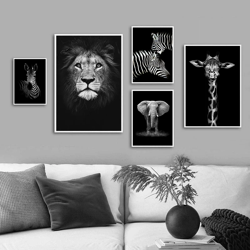 

Black And White Animal Wall Art Painting Lion Giraffe Zebra Nordic Poster And Printed Wall Painting For Living Room Decoration