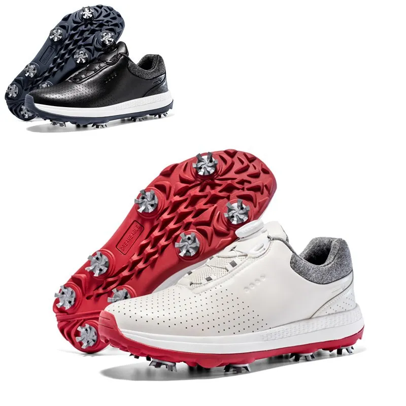 Lightweight Golf Shoes - High Fiber Breathable Upper Golf Non-Slip Rubber Outsole With Metal-Plastic Studs Easy Rotating Buckle