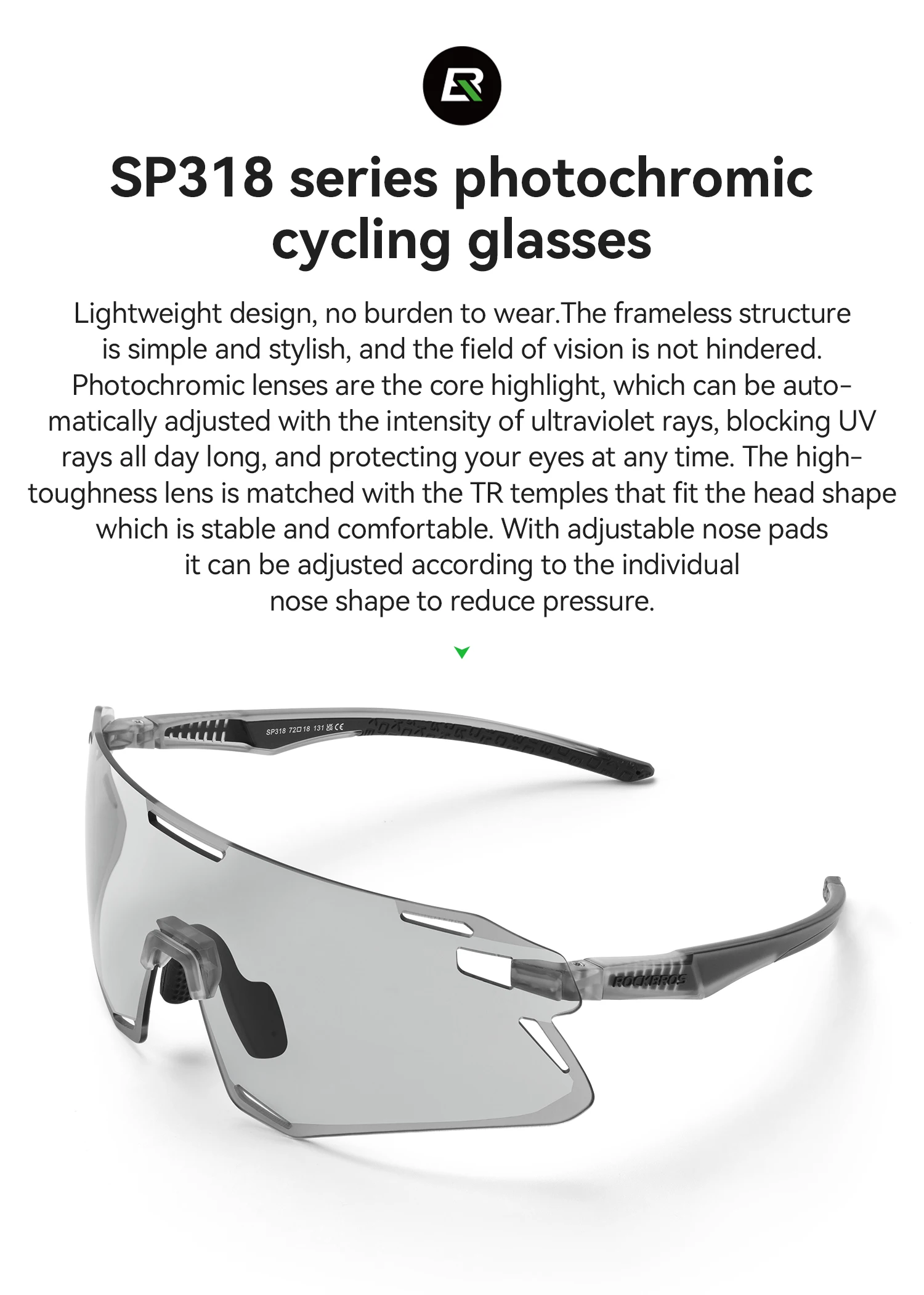 ROCKBROS Fahrradbrille, rahmenlose Fahrradbrille, leichte High-Definition-Gläser, Rennrad-Schutzbrille, Sportbrille – Detail 2