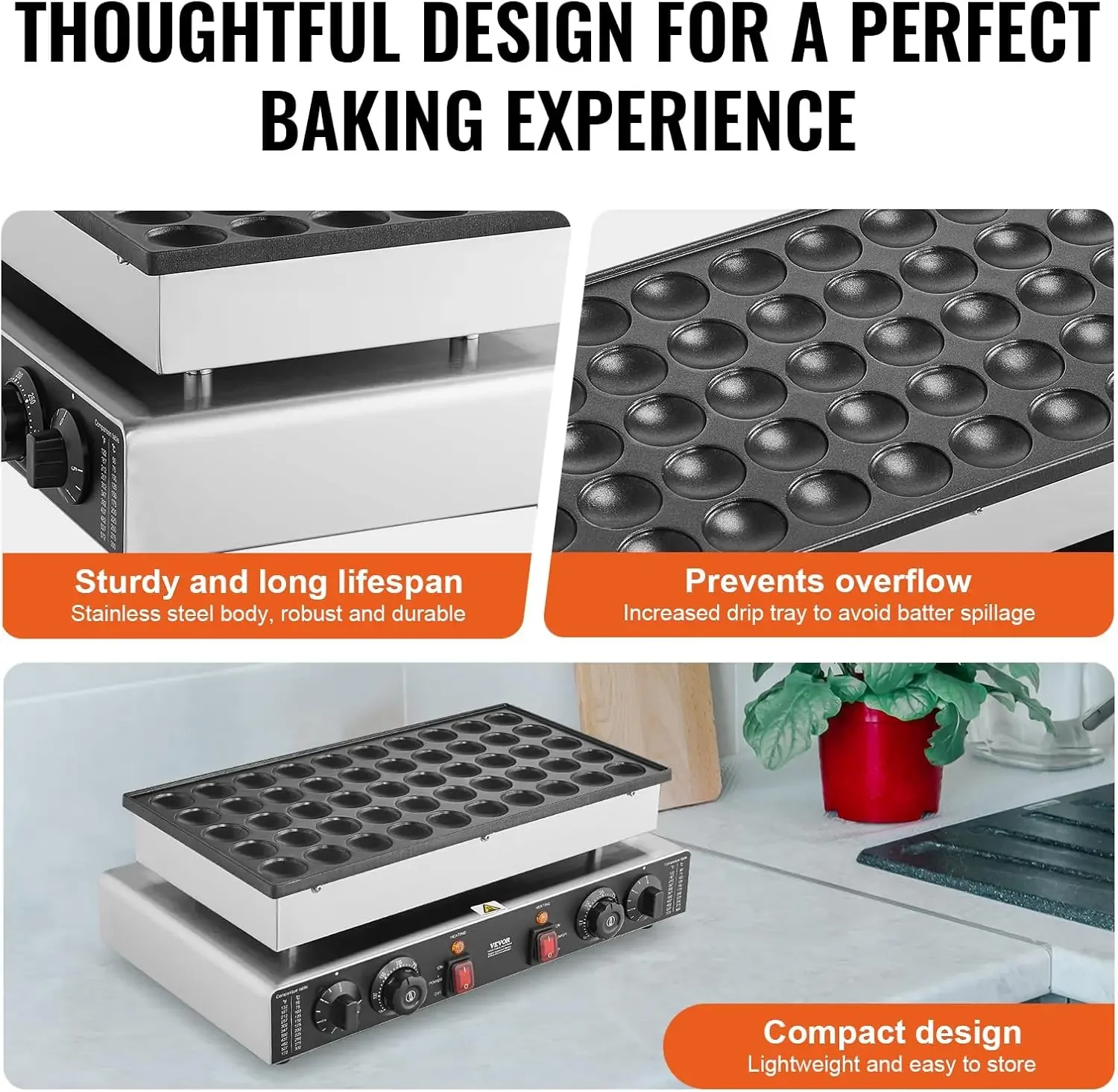 110V Mini Dutch Pancake Baker, 50PCS 1700W Commercial Electric Nonstick Waffle Maker Machine, 1.8 Inches Pancake Maker with 2 Th 6