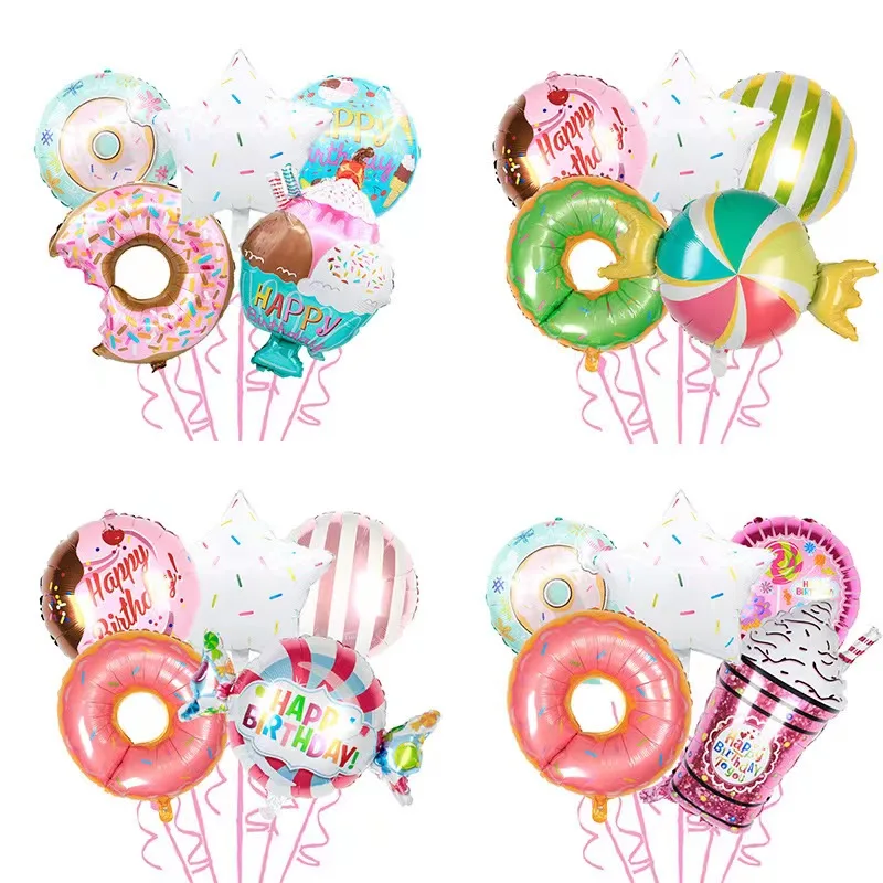 6pcsSetDonutIceCreamFoilPentagramBabyShowerHappyBirthday