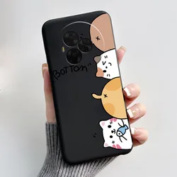 Aesthetic Cat Astronaut Black Matte Silicone Protective Phone Case for TCL NxtPaper 60 Ultra (HEI - TPU401)