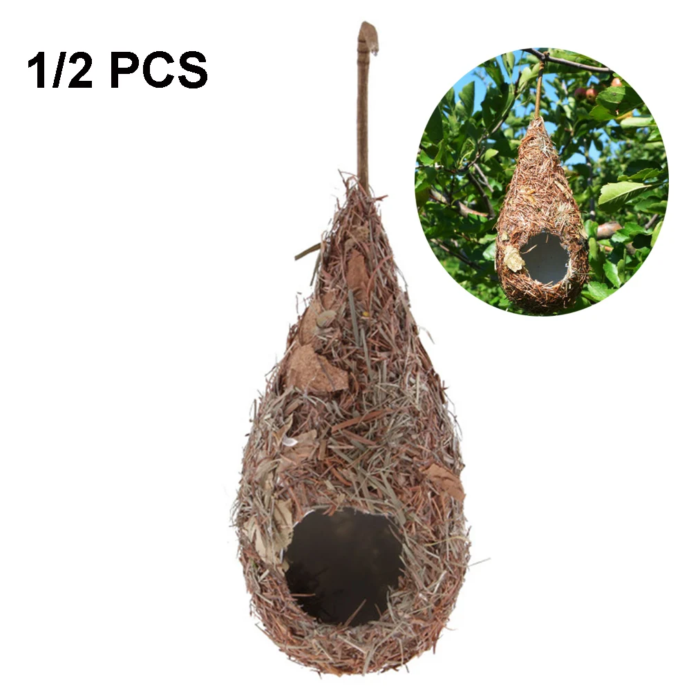 Bird House 1/2PCS Bird House Natural Grass Hummingbird Bird Nest Fiber Hand-Woven Roosting Nest Hut for Yard Decoration