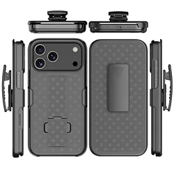 Kickstand Phone Case with Shockproof Heavy - Duty Armor and Belt Clip - iPhone 17 Pro (Black)