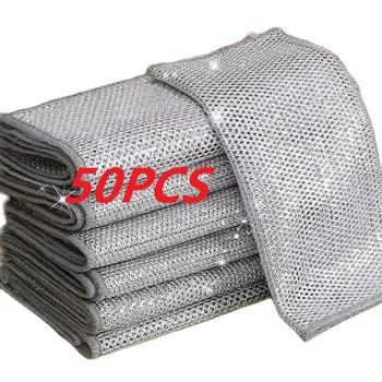 50/3 pezzi panno per pulizia magico stracci in filo di acciaio metallico su un lato piatto da cucina pentola panni per il lavaggio asciugamano strumenti puliti 1