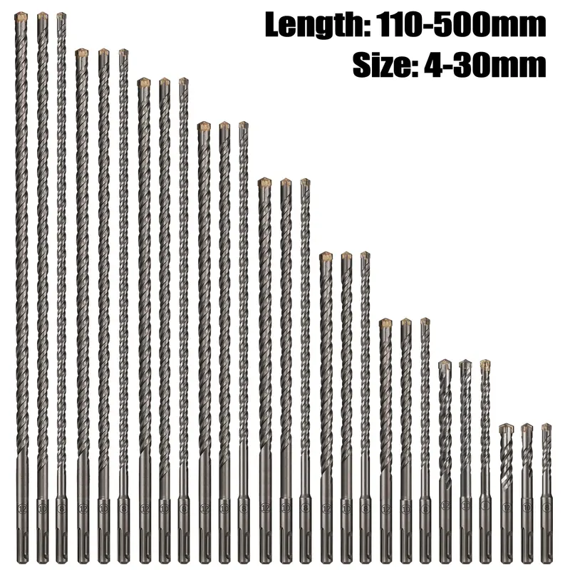 Extended Cross Electric Hammer Drill 110-500mm SDS Plus Through Wall Reinforced Concrete Hard Alloy Four Blade Impact Drill Bit - Image 2