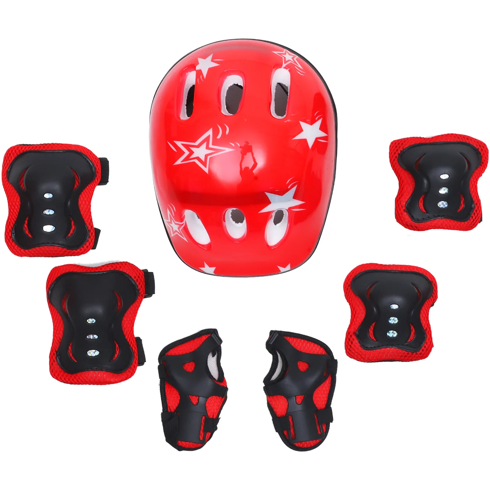 

Adjustable Kids Helmet and Protective Gear Set for Skateboarding and Sports (Red)