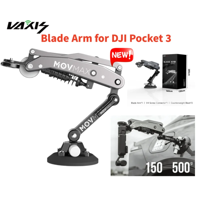 Vaxis Movmax 블레이드 암, DJl 포켓 3 Insta 360 X4 GoPro HERO 12 휴대폰용, 유압 조절 가능한 댐핑 N2 암 기술