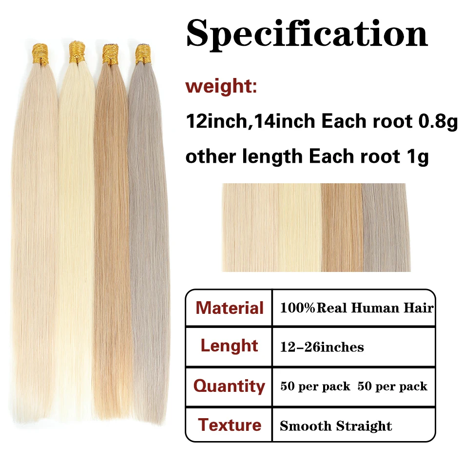 I Tip Hair Extensions Straight Real Human Hair Pre Bonded Keratin Capsule Human Fusion Hair Extensions 1G/Strand 12-26Inch - Image 5