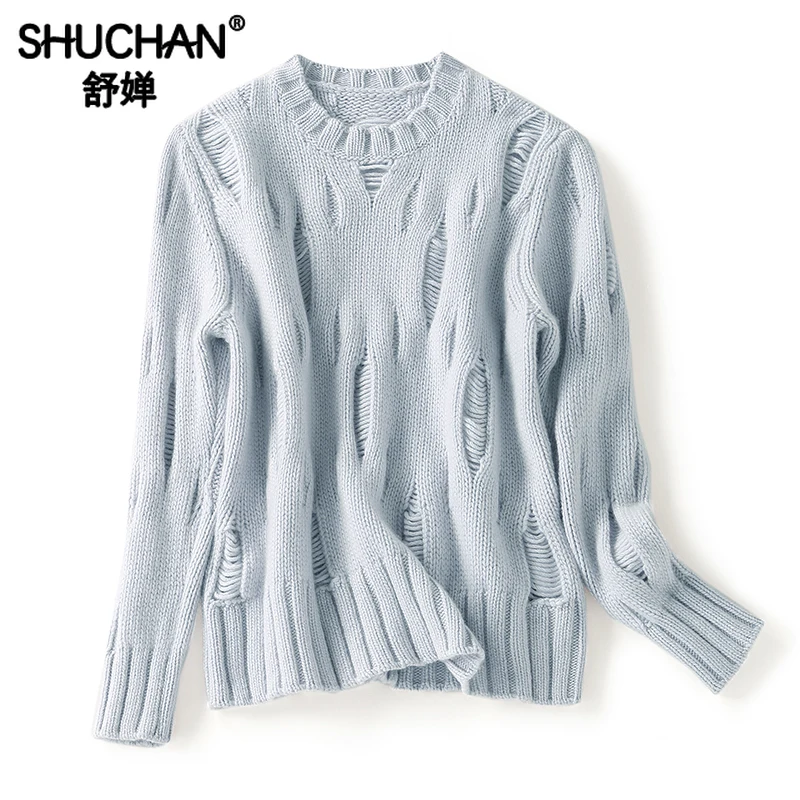 

Hollow Out New 2023 Autumn Winter Warm 100% Cashmere Sweater Women England Style Loose Fit Thick （Winter)