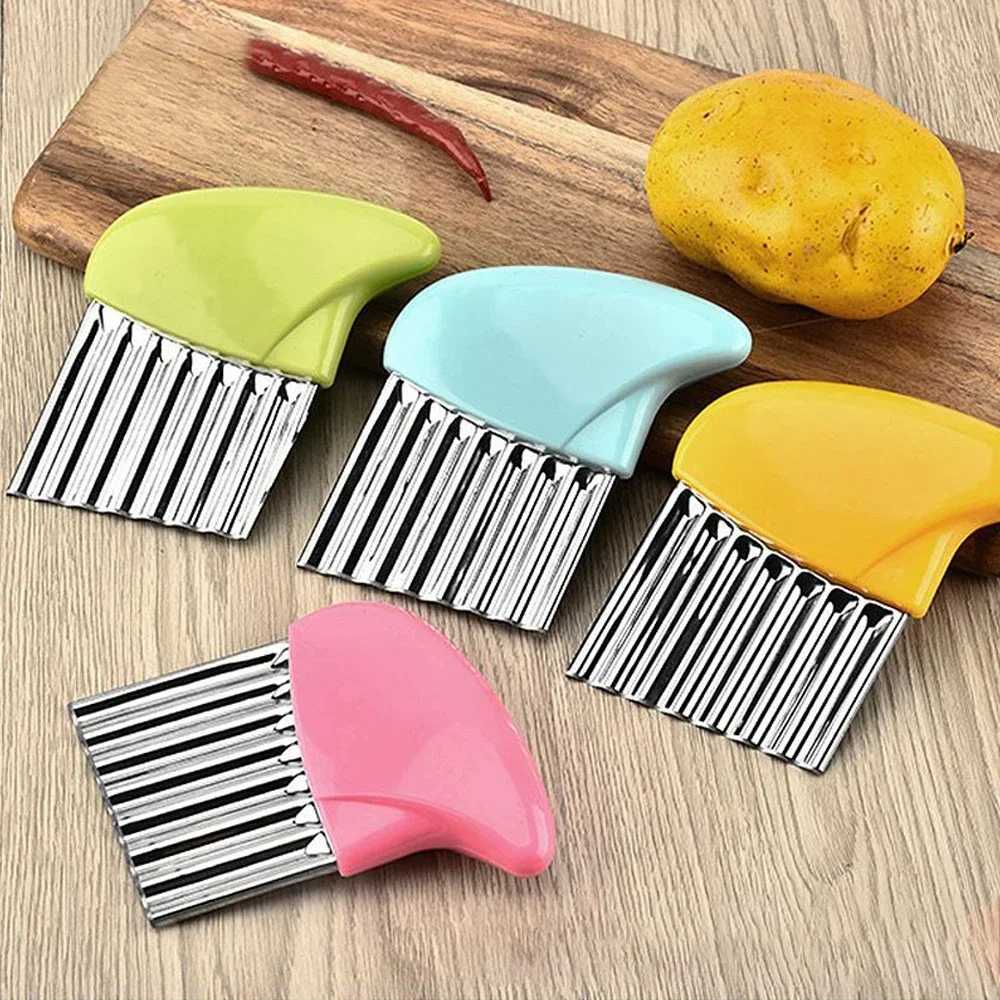 Stainless Steel Vegetable Potato Carrot Wavy Cutter Potato Chips Corrugated Wave Knife Kitchen Wrinkled French Fries Tool Gadget