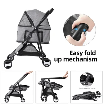 Pet Dog Stroller Foldable Travel Carrier Strolling Cart Cat Dog Pushchair Jogger Dog Pram Cat Buggy with 4 Wheels and Rain Cover 6