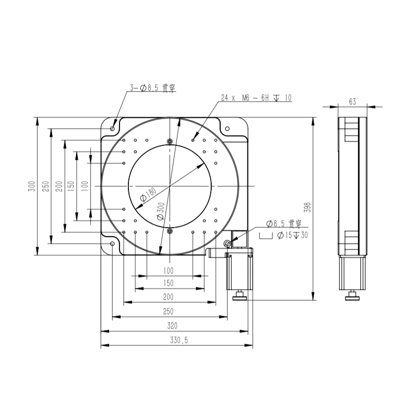 Motorized Rotary Turntable with 300mm Diameter and 90mm clear aperture