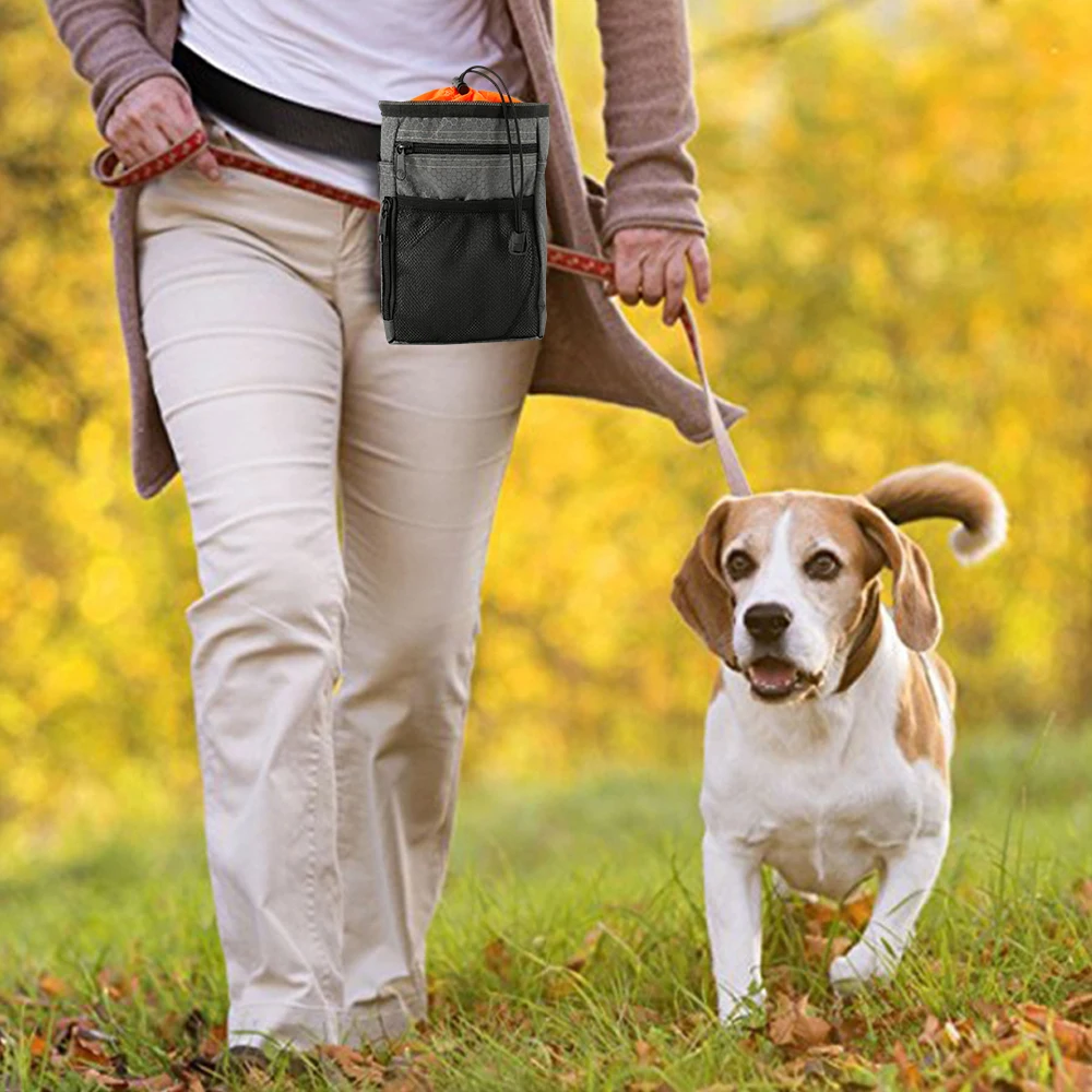 Dog Treat Pouch: Portable Pet Treat Bag with Adjustable Waist Belt, Garbage Bag, Folding Bowl Kit - Multi-function Outdoor Dog Training Bag