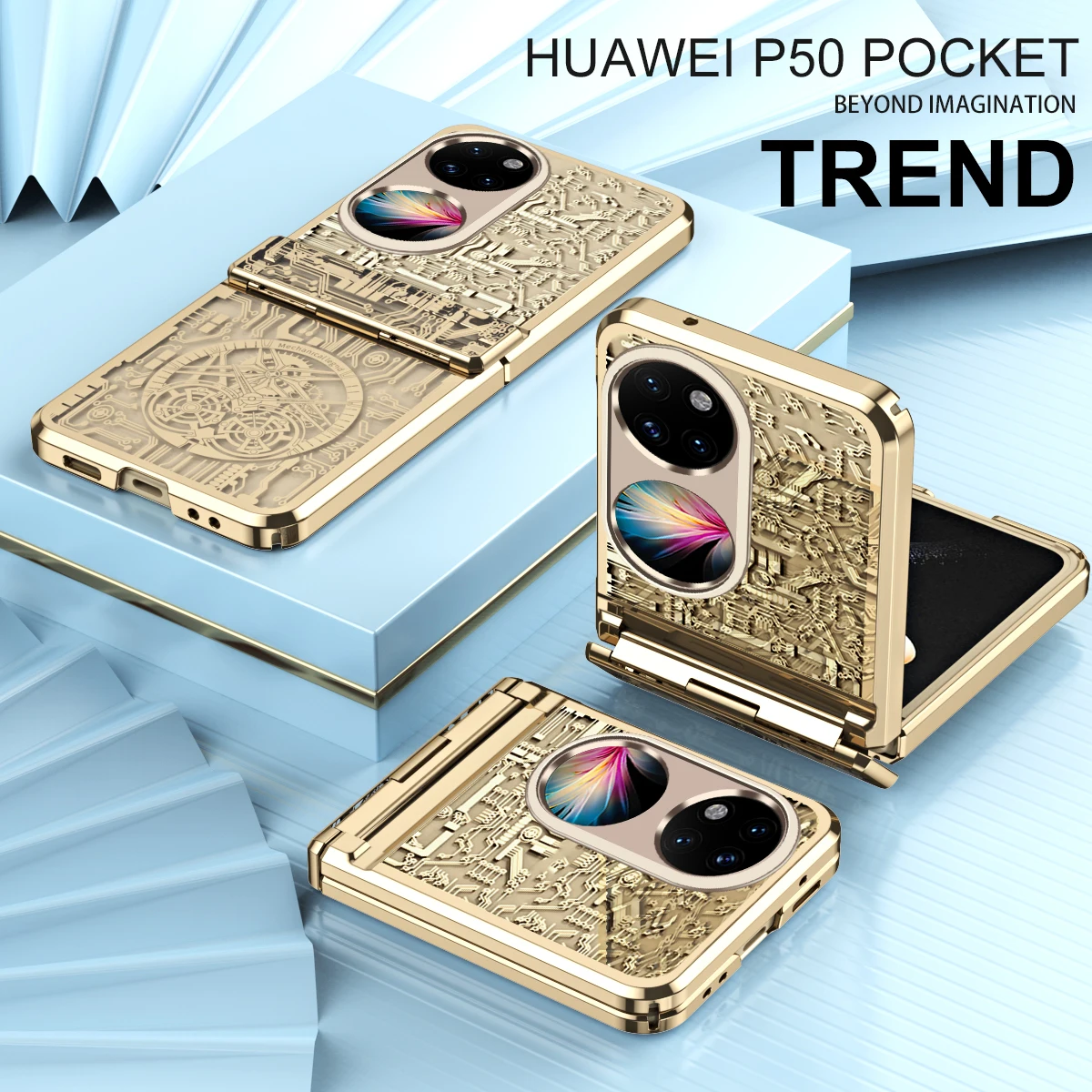 

For Huawei P50 Pocket 5G case Mechanical Legend Plating Case for Huawei P50 Pocket Hinge Folding Full protective Phone Cover