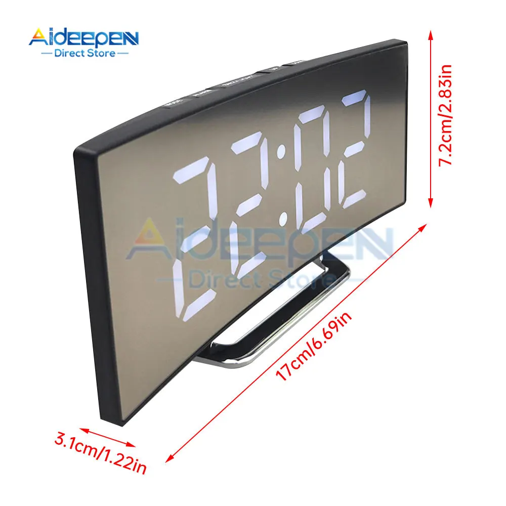 Led Alarm Clock Mirror Curved Screen Digital Alarm Clock With Sleep Temperature For Students Bedroom Living Room Office School 4