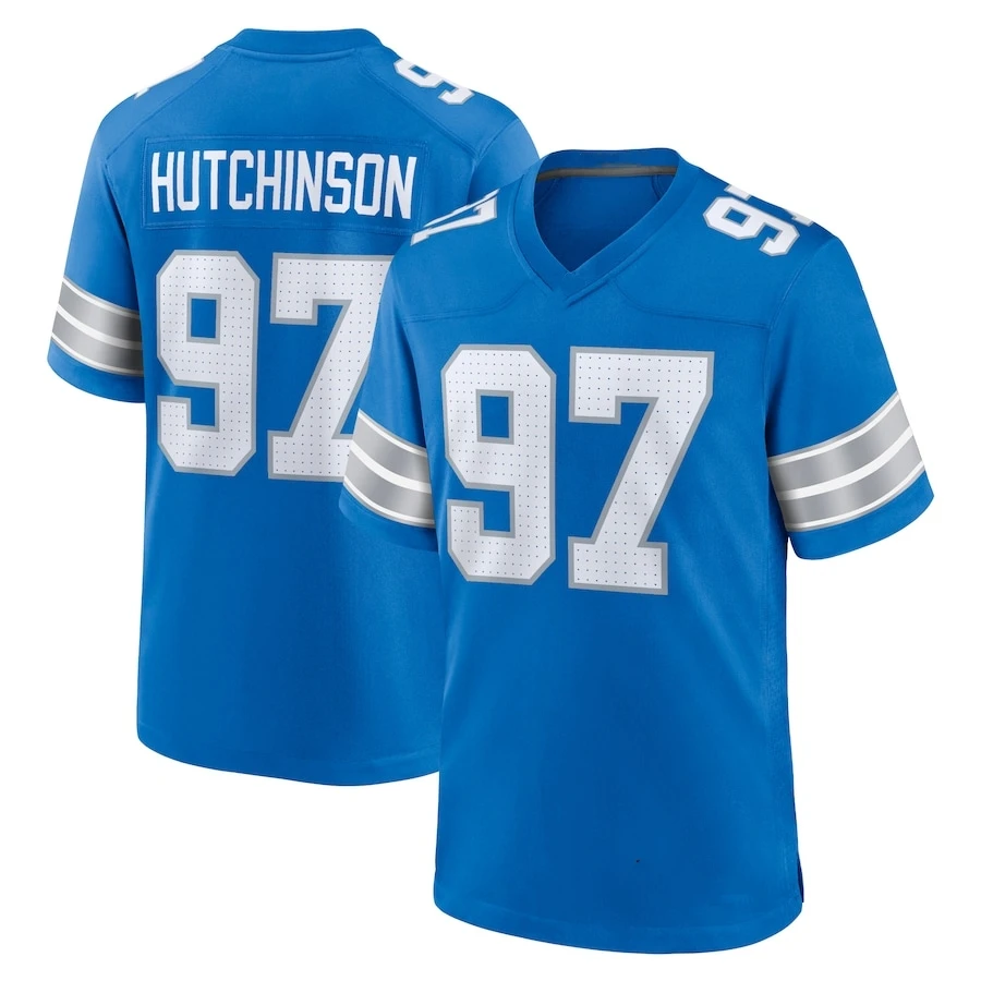 thumbnail image 1 of Camisetas de fútbol bordadas personalizadas de Detroit para hombres, mujeres y jóvenes, camisetas de fútbol St. Brown, Gibbs, Hutchinson, LaPorta, 1 of 5