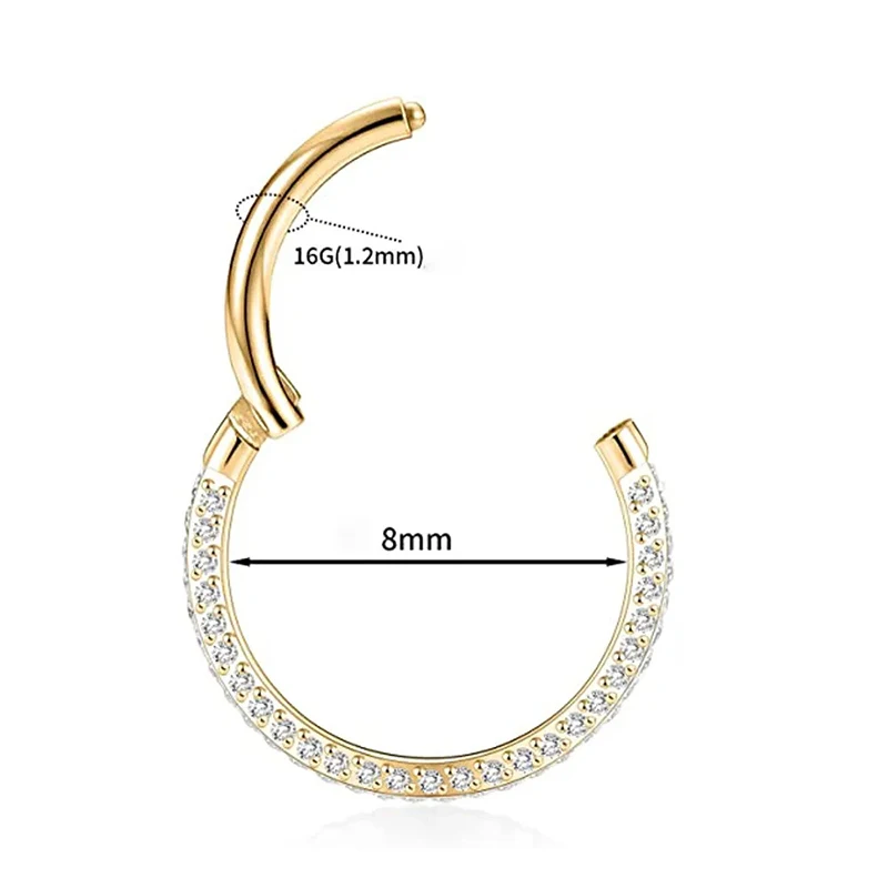 1PC G23 Titanium Hinged Segment Nose Ring Clicker Helix Conch Piercing Cartilage Tragus Earring Lobe Hoop CZ Piercing Jewelry