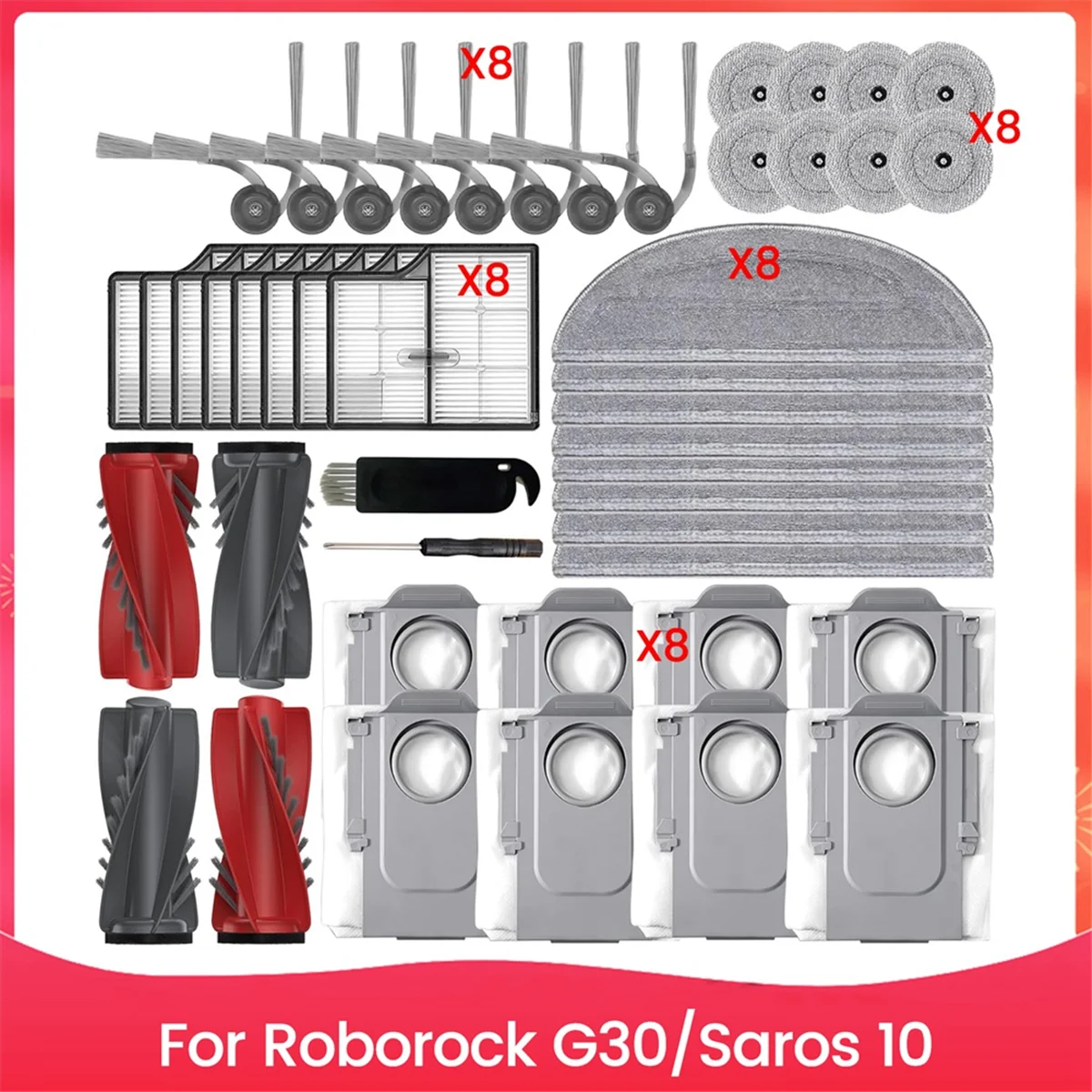 A04R-For Roborock G30 Saros 10 Robot Vacuum Accessories Replacement Parts Main Brush Side Brush Filter Dust Bag Mop Cloth