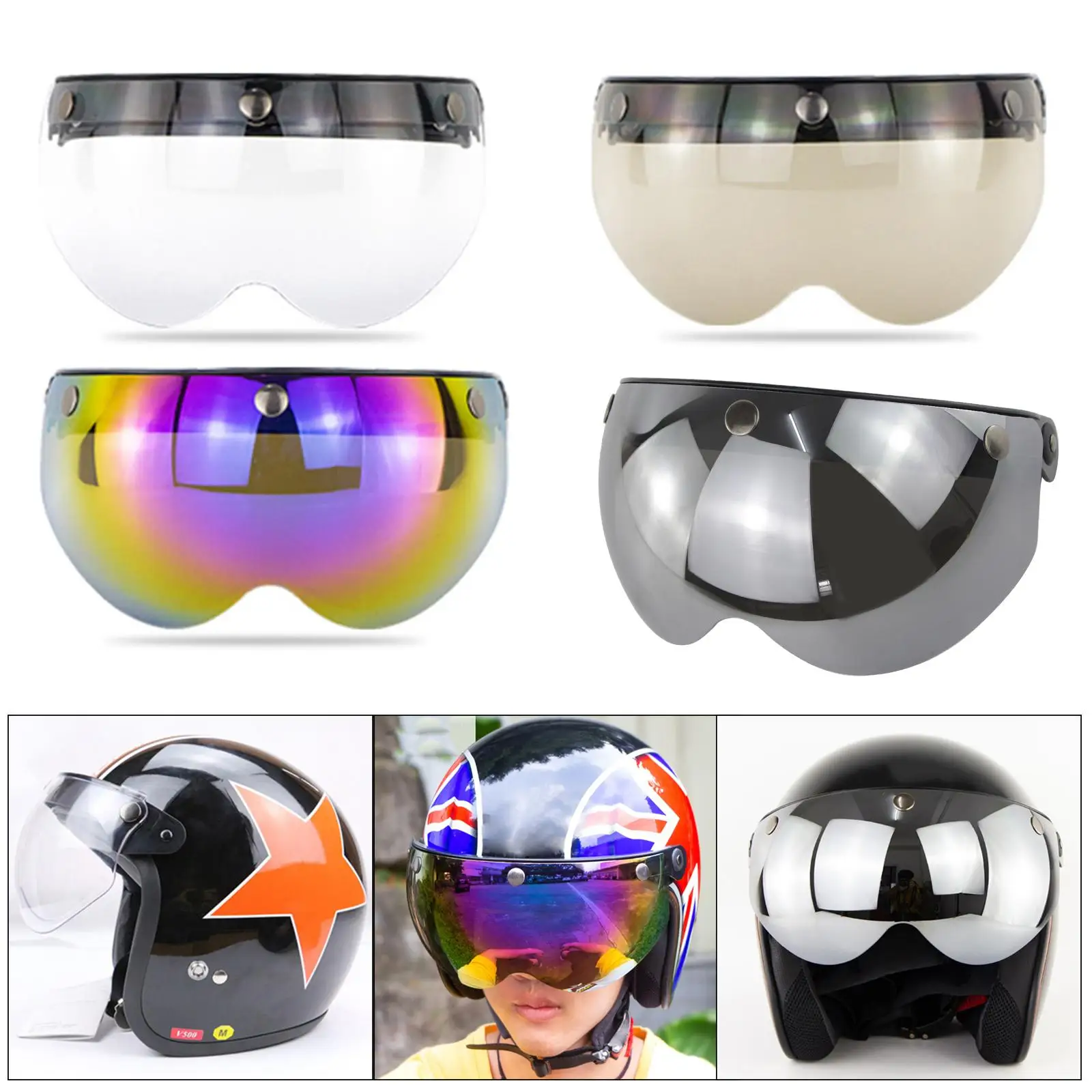 Flip Up Down Sun Visor Lens Replace for 3 Button Motorcycle Helmets