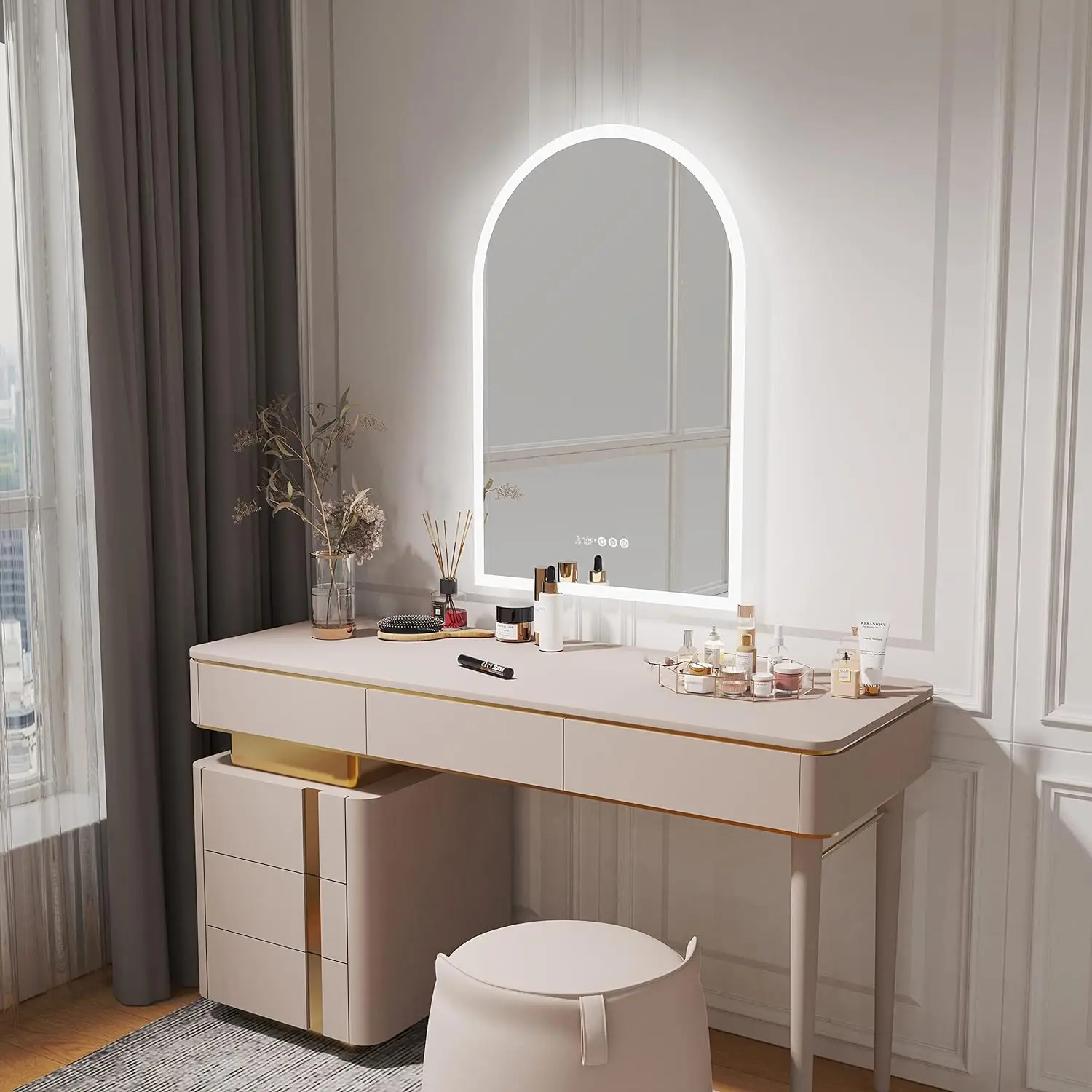 Backlit Smart LED Bathroom Mirror: 36 x 24 Inch Arched Dimmable 3 Colors Anti-Fog Lighted Mirrors with Time Temperature - CRI95 3