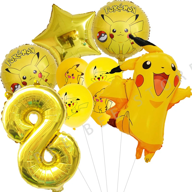 thumbnail image 1 of Globos de fiesta de cumpleaños de Pokémon, ramo de juguetes, decoraciones de Pikachu, Globos número 1er y segundo de 32 pulgadas, Globos para niños y niñas, Baby Shower, 1 of 5