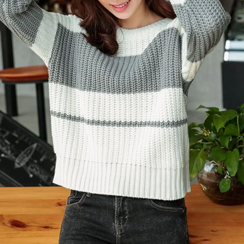 2023 Autumn Winter New Round Neck Long Sleeve Contrast Color Striped Sweater Man High Street Loose Casual All-match Pullovers