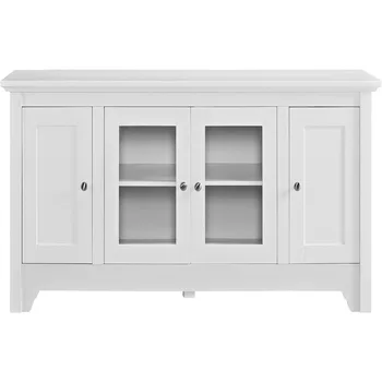 Wood Universal TV Stand with Storage Cabinets for TV's up to 58" Flat Screen Living Room Entertainment Center, White, White 2