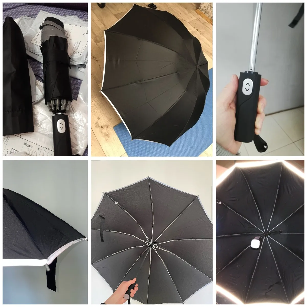 Automatic Umbrella Folding Umbrella Windproof Reverse Automatic Umbrella Rain Women Men Car Large Business 3Folding Umbrellas 10 Ribs Reflective Stripe Paraguas