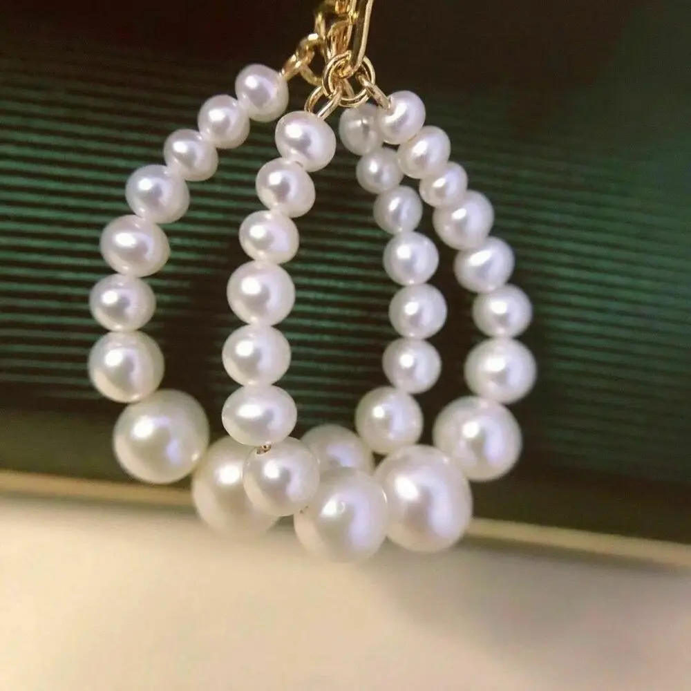 

Fashion AAA+ real NATURAL 3-6mm white akoya pearl earrings 14k gold