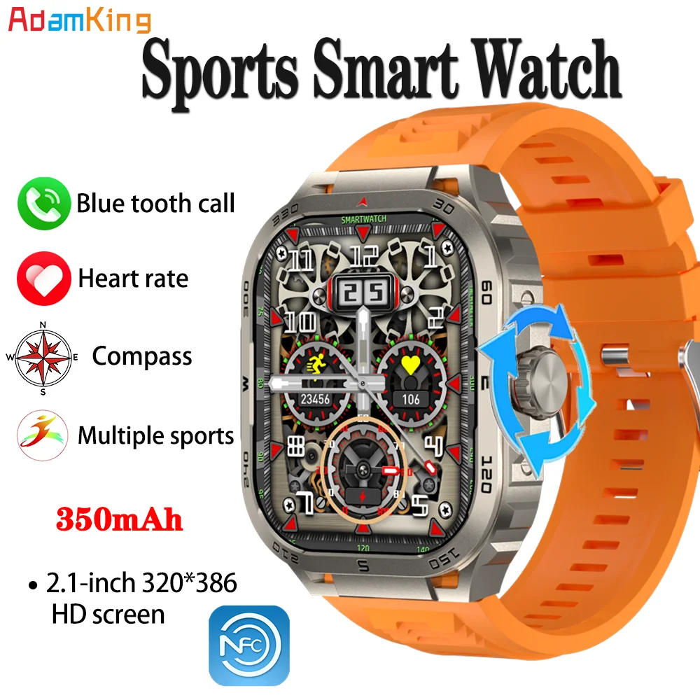 

Fashion 2.1" Outdoor Sports Fitness Men Heart Rate Health Smart Watches Compass Blue Tooth Call NFC Music Waterproof Smartwatch