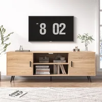 70 Inch Mid Century Modern TV Stand for 75 Inch TV, Wood TV Stand with Storage, Entertainment Center for Living Room Bedroom 1