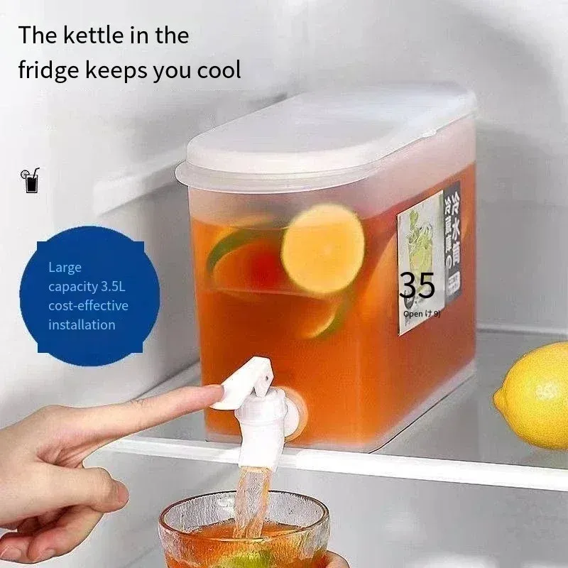 3.5L Large Water Dispenser Fridge Beverage Drink Dispenser Plastic Jug with Spigot for Fridge Party Iced Drink