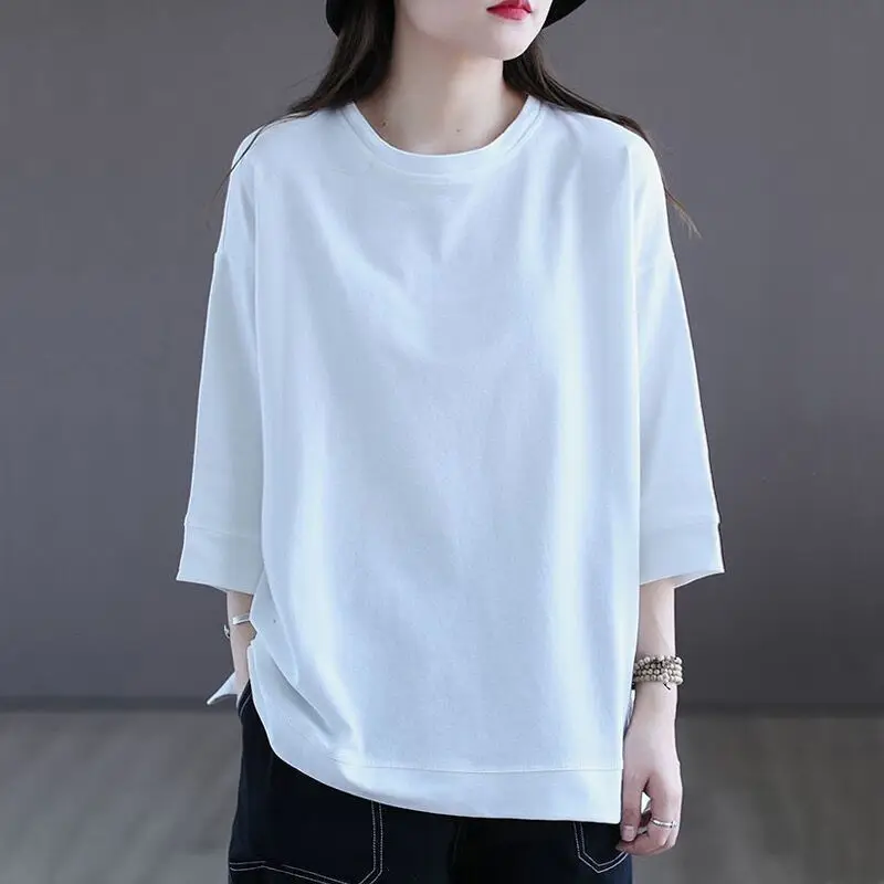 Seven-quarter Sleeve T Shirt Women Split Purple Base Shirt Women's Casual Retro Art Top Fashion 274
