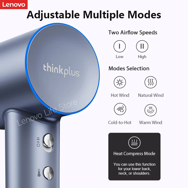 Lenovo ThinkPlus High Speed Hair Dryer 1600W 110000 RPM Strong Wind Quick Drying Professional Hair Care Negative Ion hair dryer