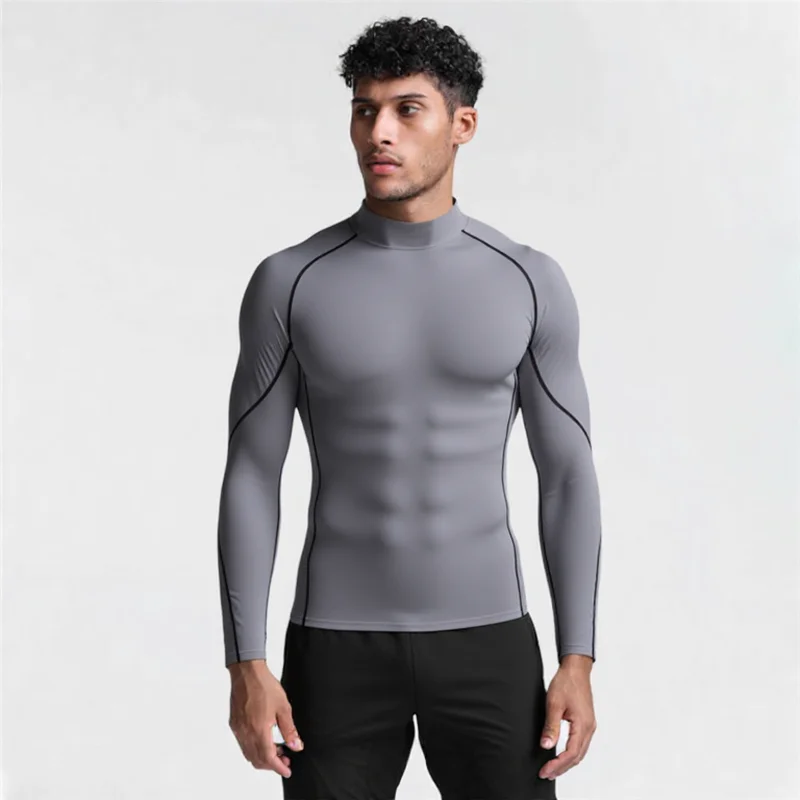 Herren T-Shirt High Neck Laufsport T-Shirt Fitness Top T-Shirt Schnell trocknend Tight Training Gym Sport Laufshirt Jersey – Detail 4