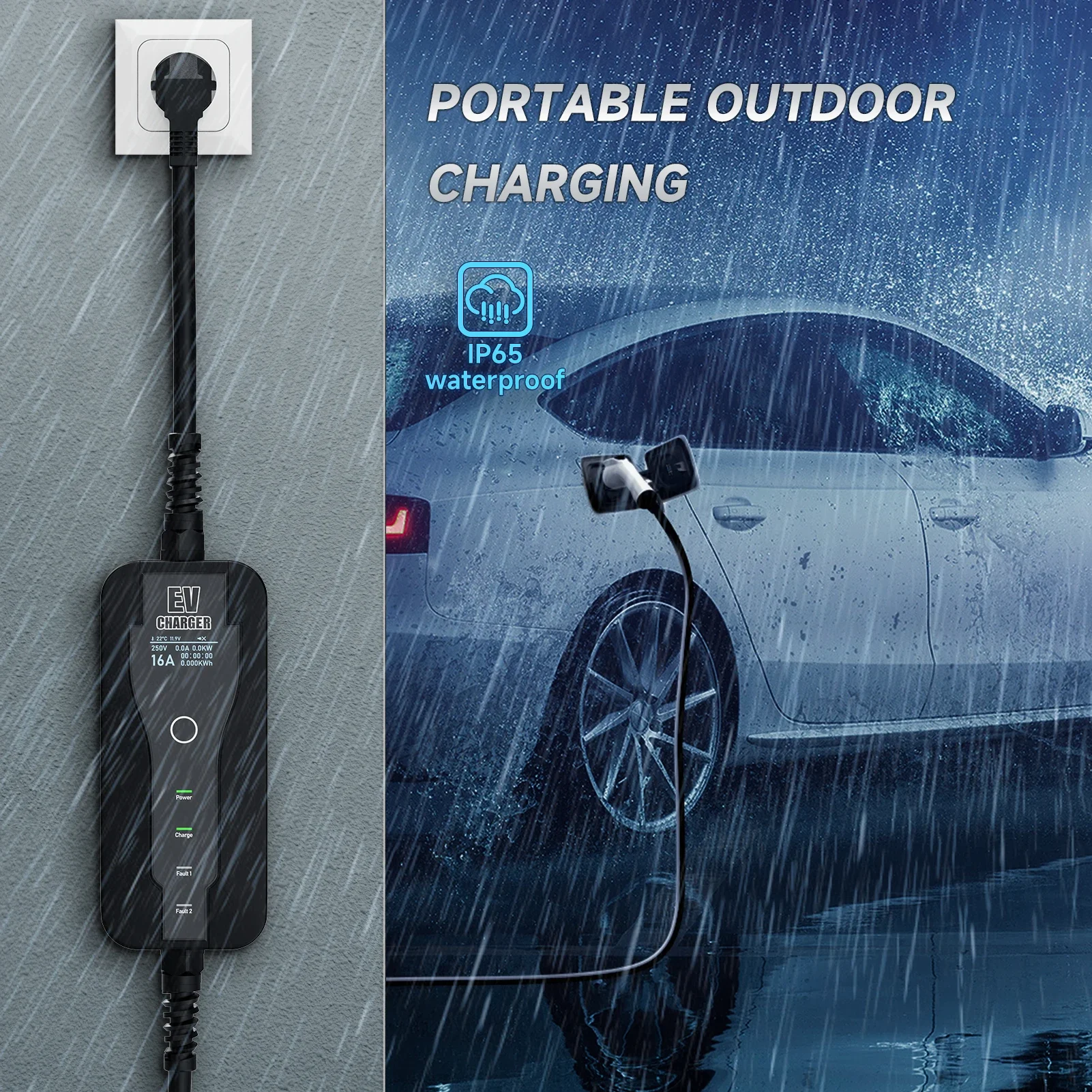 16A 3.5KW Portable EV Charger Type2 IEC62196-2 EVSE Fast Charging Box Type1 SAEJ1772 EU Plug Controller Wallbox For Electric Car ev car charger