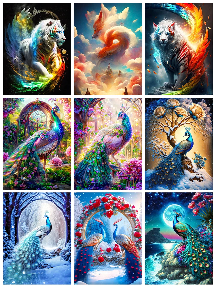 

5D алмазная живопись с животными, тигр, лиса, павлин, цветок, Алмазная мозаика, полная Алмазная вышивка, живопись, украшение для дома