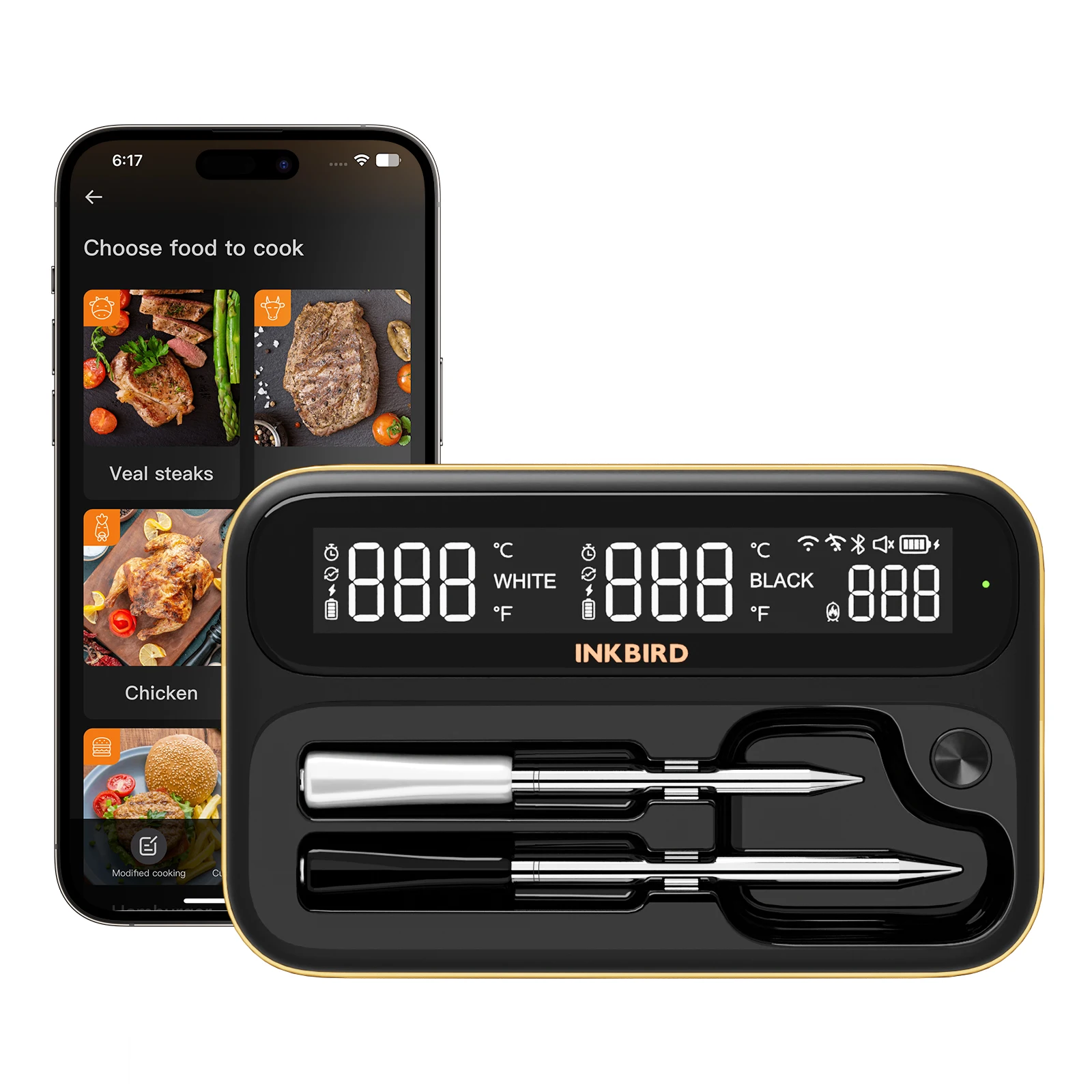 INKBIRD Termómetro De Cocina Inalámbrico Con Doble Sonda, Termómetro Para Carne Con Bluetooth En WiFi 5G, Almacenamiento De Datos Fuera De Línea Durante 80 Minutos, Ideal Para Horno, Alimentos