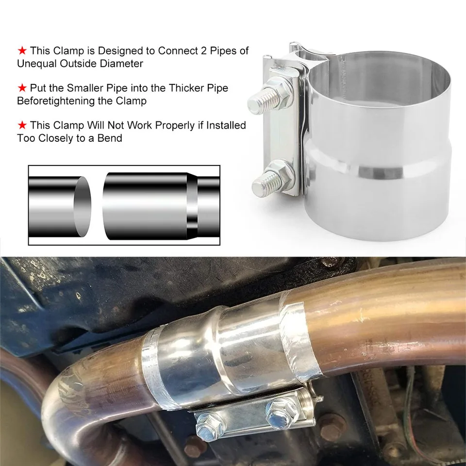 XhuangTech Step Silver Exhaust Clamp, Stainless Steel Lap Joint Band Clamp Universal Connector Flexible Repair Parts Exhaust Clamp Adapter For Pipes Mufflers Catalytic Converters 76mm 3