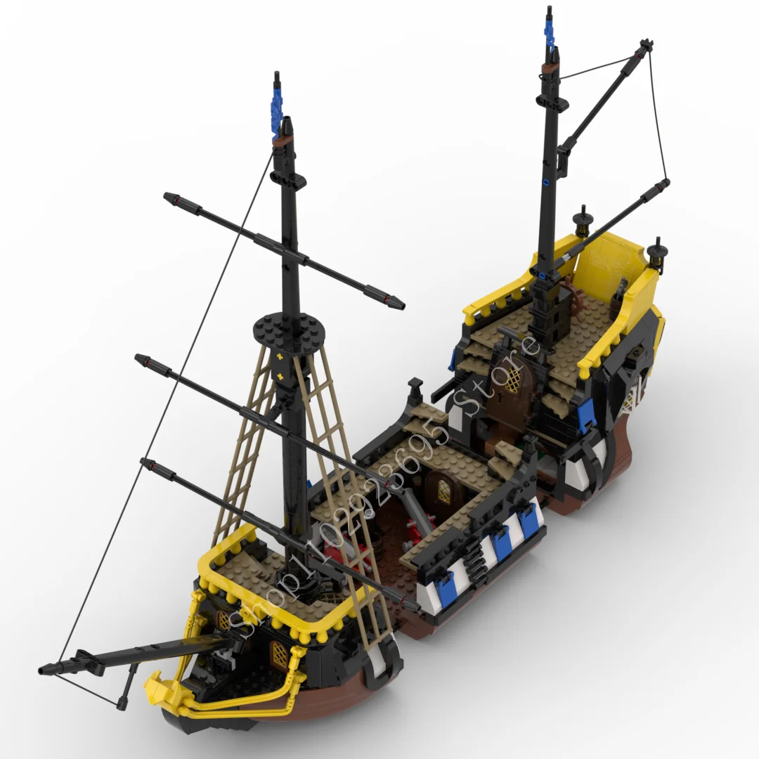 1131Pcs Moc Building Blocks Royal Navy Warship Model Pirate Ship Exploration Bricks Modular Privateer Frigate Giocattolo Per Bambini Regalo