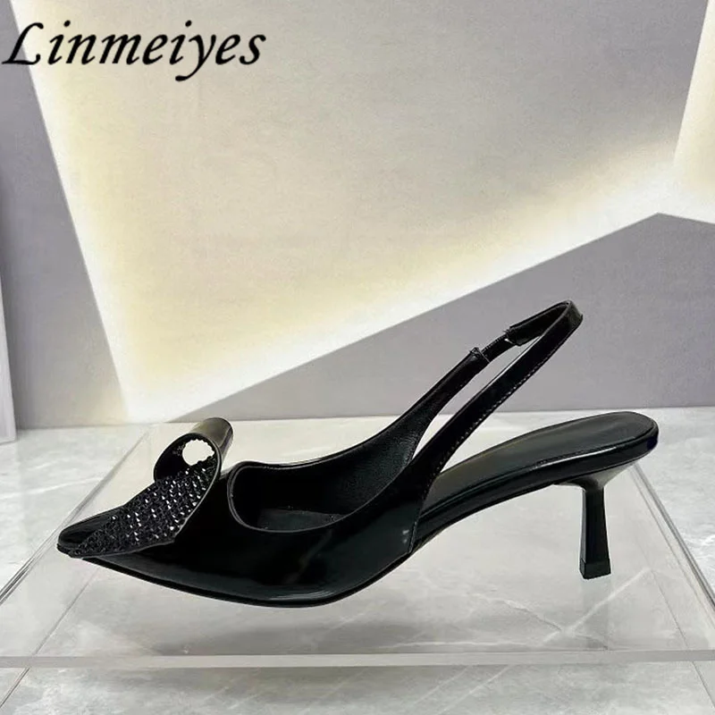 

New Rhinestone High Heels Woman Pointed Toe Shallow Slingbacks Wedding Shoes Luxury Crystal Dress Shoes Woman Summer Sandals