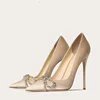 Spring/Summer New Pointed Shallow Mouth Silk Surface Water Diamond Bow Single Shoes Thin High Heels Banquet Dress Women's Shoes 1